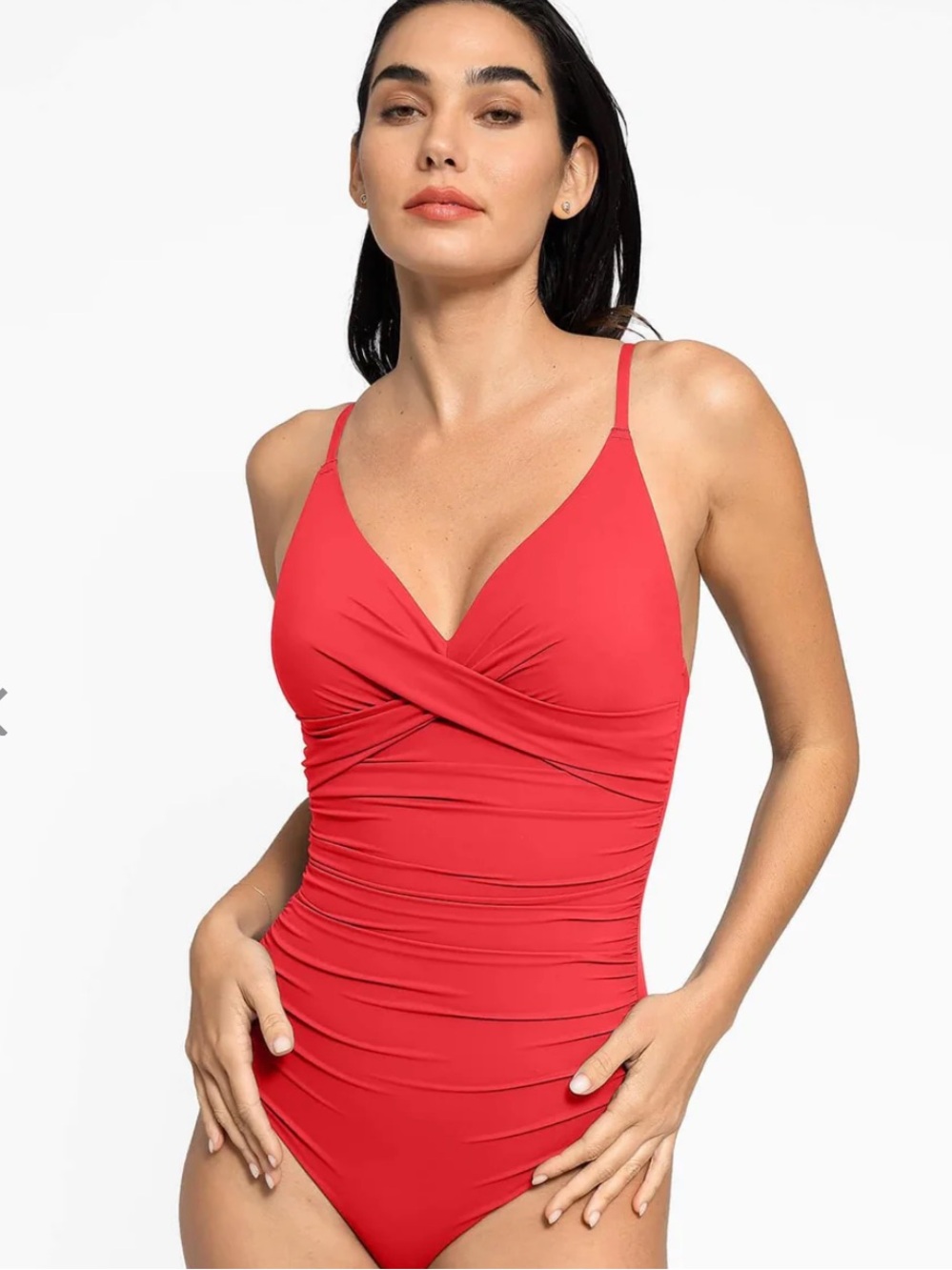 Popilush body sculpting Red Ruched One-Piece Swimsuit